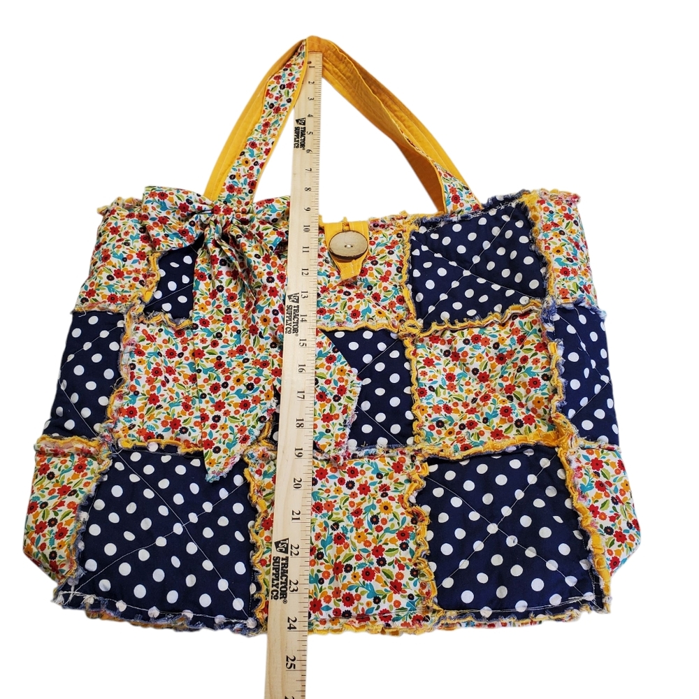 Homecrafted Rag Bag Floral and Polka Dot Tote With Bow - Picture 4 of 14